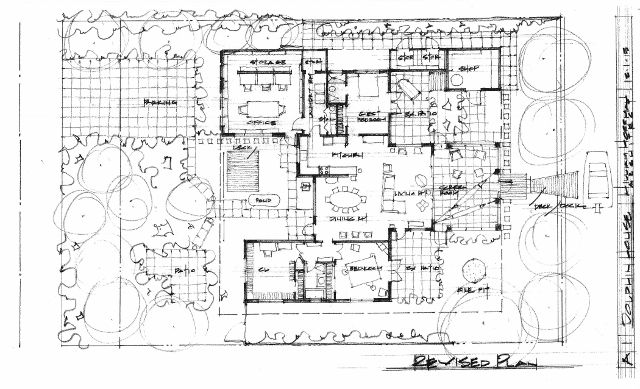 Hand-drawn home renovation blueprints