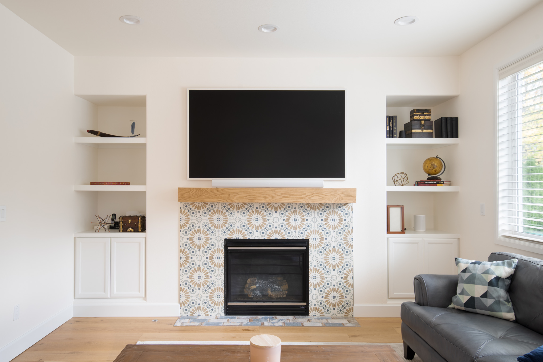 Moroccan tile fireplace