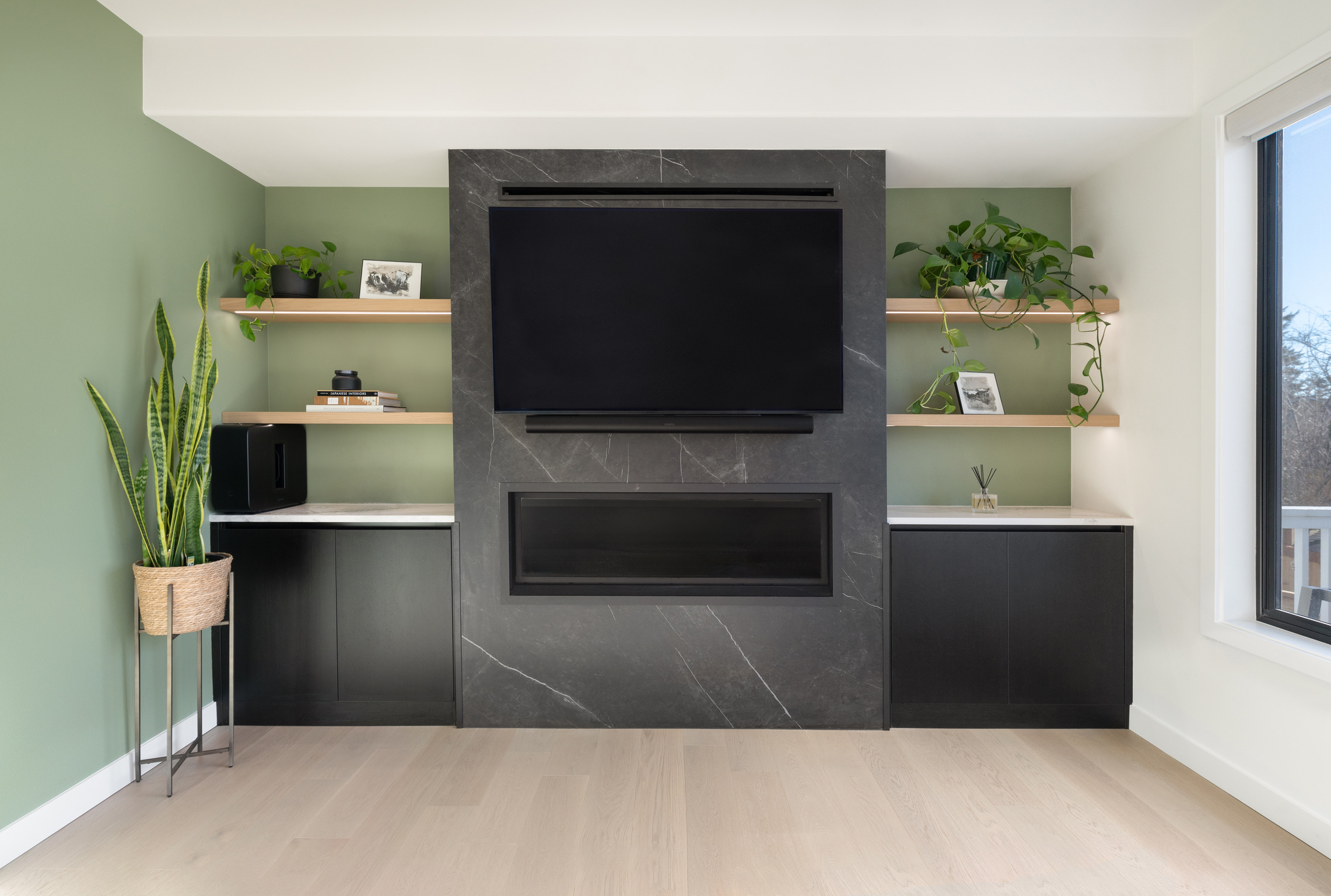 Black marble fireplace